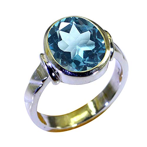Gemsyogi Damen Herren Unisex - Sterling-Silber 925 Sterling-Silber 925 Oval Blue Blautopas von Gemsyogi