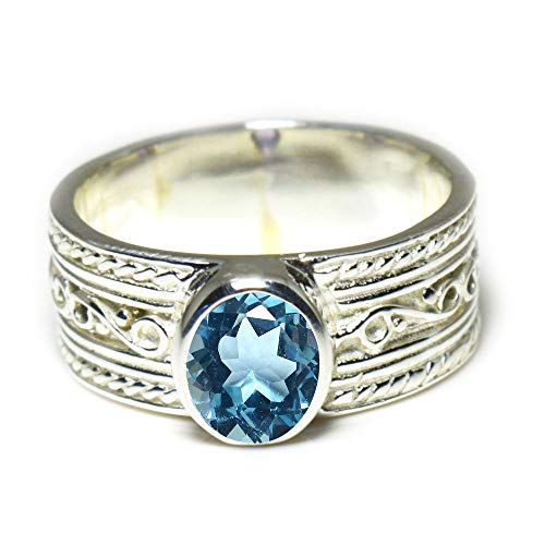 Gemsyogi Damen Herren Unisex - Sterling-Silber 925 Sterling-Silber 925 Oval Blue Blautopas von Gemsyogi