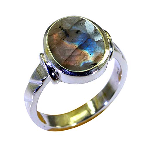 Gemsyogi Damen Herren Unisex - Sterling-Silber 925 Sterling-Silber 925 Oval Mehrfarbig Labradorit von 55Carat