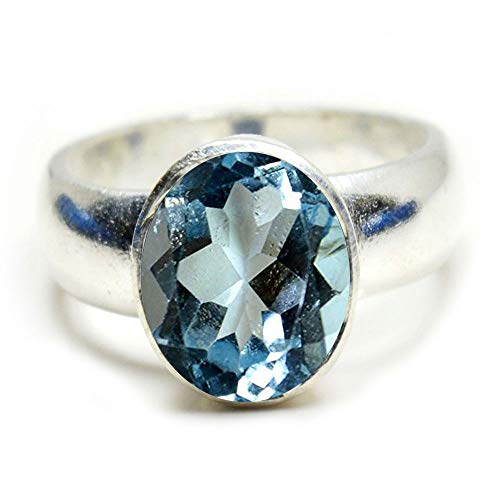 Gemsyogi Herren Damen Unisex - Sterling-Silber 925 Oval Blue Topas von Gemsyogi