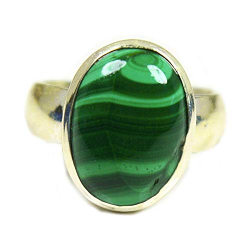 Gemsyogi Herren Damen Unisex - Sterling-Silber 925 Oval Green Malachit von Gemsyogi