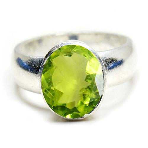 Gemsyogi Herren Damen Unisex - Sterling-Silber 925 Oval Green Peridot von Gemsyogi