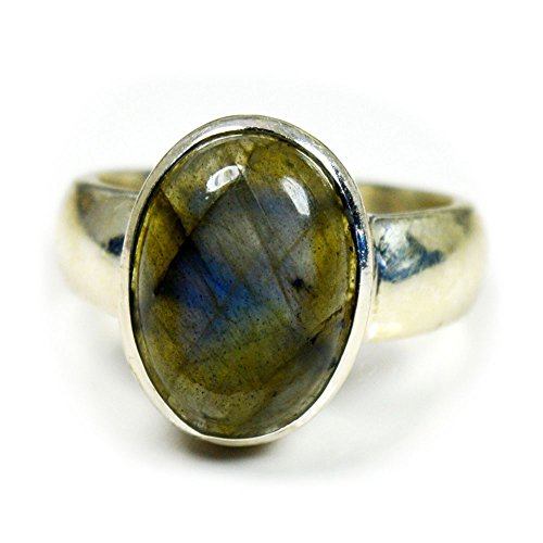 Gemsyogi Herren Damen Unisex - Sterling-Silber 925 Oval Mehrfarbig Labradorit von Gemsyogi