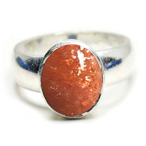 Gemsyogi Herren Damen Unisex - Sterling-Silber 925 Oval Orange Sonnenstein-Natutral von Gemsyogi