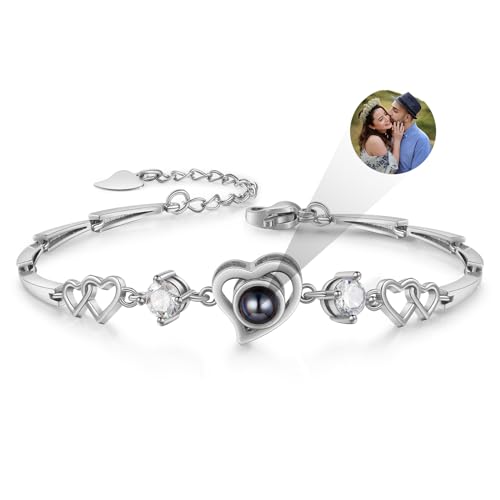 Gemszoo Personalisierte Foto-Armbänder für Damen und Herren, individuelles Armband mit Bild im Inneren, Projektionsarmbänder, Gedenkarmband, Geburtstag, Weihnachten, Valentinstag, Gfit, Edelstahl von Gemszoo