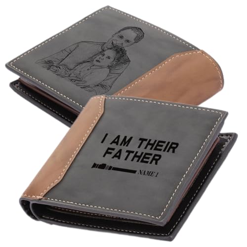 Gemszoo Personalisierte Foto-Brieftaschen für Männer mit Familiennamen, benutzerdefinierte gravierte 1-4 Namen Bild Herren Geldbörse Bifold Leder Geldbörsen für Papa Opa Geburtstag von Gemszoo