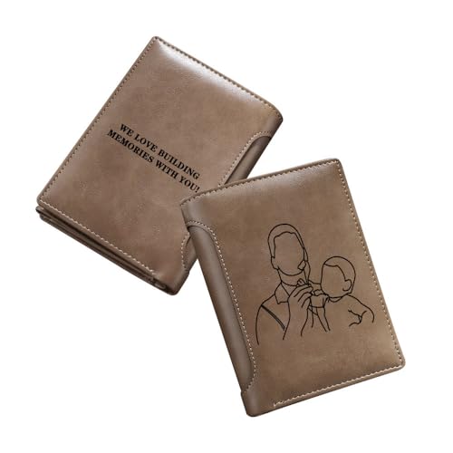 Gemszoo Personalisierte Geldbörse für Männer mit graviertem Foto Monogram Name Custom Herren Brieftaschen Linie Abbildung Geldbörse Bifold Leather Wallet für Vater Vater Husband Son BF, Stil 1 von Gemszoo