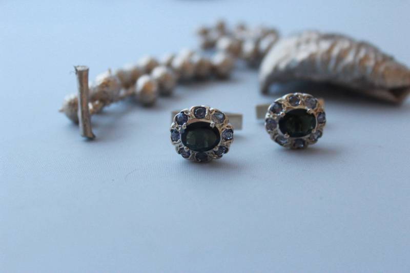 Amethyst Und Grün Apatit Manschettenknöpfe in Sterling Silber Gesetzt von GemtasticUK