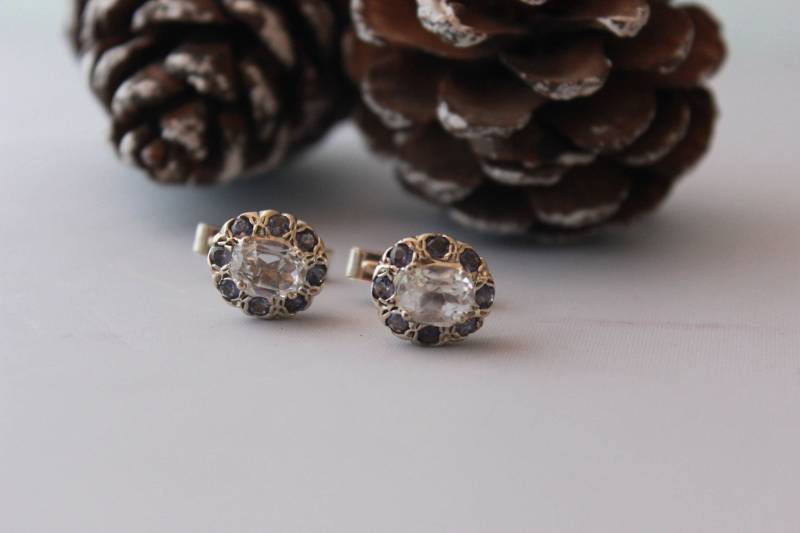 Amethyst Und Zirkonia Manschettenknöpfe in Sterling Silber von GemtasticUK