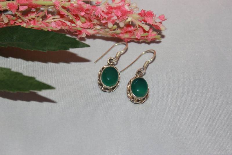 Grüne Onyx Ohrringe Set in Sterling Silber von GemtasticUK