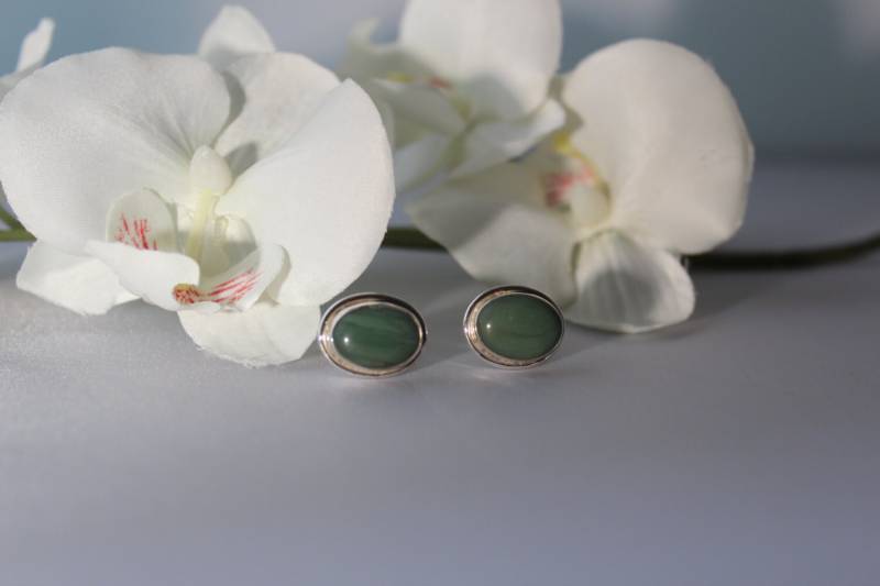 Malachit Manschettenknöpfe Set in Sterling Silber von GemtasticUK