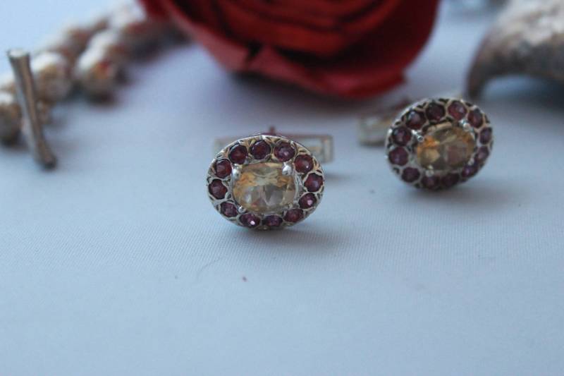 Rosenquarz Und Citrine Manschettenknöpfe in Sterling Silber Gesetzt von GemtasticUK