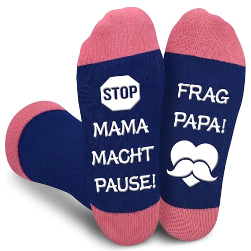 Gemtte Socken Geschenk Mama 38-41 Rutschfest Baumwolle, Socken mit Spruch MAMA MACHT PAUSE! FRAG PAPA! Geschenk Muttertag für Mutter Geschenk Geburtstag Frau Damen von Gemtte