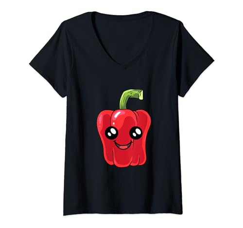 Damen Gemüse Kawaii Paprika Paprikas Köche Köchin Kochkunst Garten T-Shirt mit V-Ausschnitt Damen Gemüse Kawaii Paprika Paprikas Köche Köchin Kochkunst Garten T-Shirt mit V-Ausschnitt von Gemüse Zwiebel Zwiebeln Köche Köchin