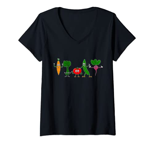 Damen Gemüsefreunde - Cartoon Gemüse T-Shirt mit V-Ausschnitt Damen Gemüsefreunde - Cartoon Gemüse T-Shirt mit V-Ausschnitt von Gemüse und Vegetarier Design