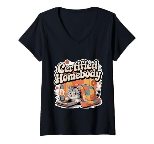 Damen Certified Homebody Cozy Introvert Lifestyle Vibe - T-Shirt mit V-Ausschnitt Damen Certified Homebody Cozy Introvert Lifestyle Vibe - T-Shirt mit V-Ausschnitt von Gemütliche Homebody -Ecke