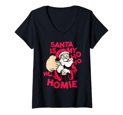 Damen Der Weihnachtsmann ist Mein Homie T-Shirt mit V-Ausschnitt Damen Der Weihnachtsmann ist Mein Homie T-Shirt mit V-Ausschnitt von Gemütlicher Weihnachtsmann