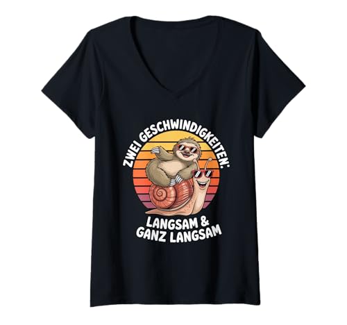Damen Zwei Geschwindigkeiten Langsam & Ganz Langsam T-Shirt mit V-Ausschnitt Damen Zwei Geschwindigkeiten Langsam & Ganz Langsam T-Shirt mit V-Ausschnitt von Gemütliches Faultier Schnecke Sonnenuntergang