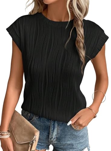 Gemulate Bluse Damenbekleidung Sommer Kurzarm Top Rundhalsausschnitt Casual Shirt Oberteile Luftig Schwarz M von Gemulate