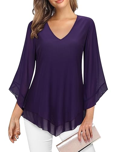 Gemulate Damen 3/4 Ärmel Oberteil Tunika Shirt Elegant Doppellagig V-Ausschnitt Mesh Locker Longshirt Festliche Bluse Tuniken M-3XL Gemulate Damen 3/4 Ärmel Oberteil Tunika Shirt Elegant Doppellagig V-Ausschnitt Mesh Locker Longshirt Festliche Bluse Tuniken M-3XL von Gemulate