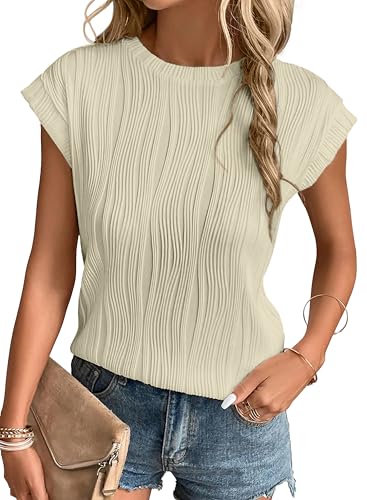 Gemulate Damen Elegant Tops Tank Top Damen Sommer Rundhals Oberteile Cute T Shirt Basic Business Bluse Elfenbein M von Gemulate
