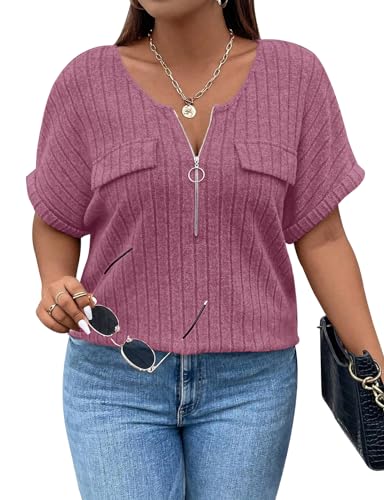 Gemulate Große Größen Damen Kurzarm Bluse Plus Size Damen Kleidung Tops Sommer V-Ausschnitt Oberteile mit Reißverschluss Basic Bluse Business Outfit XL -5XL Gemulate Große Größen Damen Kurzarm Bluse Plus Size Damen Kleidung Tops Sommer V-Ausschnitt Oberteile mit Reißverschluss Basic Bluse Business Outfit XL -5XL von Gemulate