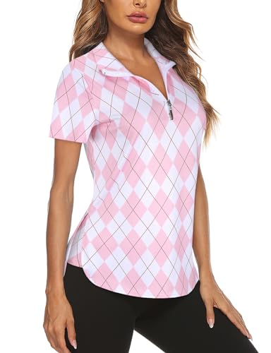 Gemulate Sport Tshirts Damen Kurzarm Laufshirt Yoga Gym Top Trainingsshirt Atmungsaktiv Sportshirt Workout Oberteil mit Reißverschluss Rosa S von Gemulate