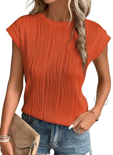 Gemulate Tshirt Damen Sommer Kurzarm Kleidung Rundhals T-Shirt Basic Lockere Shirt Damen Einfarbiges Oberteil Freizeit Orange XL von Gemulate