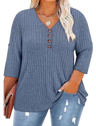 Gemulate große Größen Basic Pullover Pulli Damen elegant Striped Spring Summer Womens Clothing Plain Jumpers Women's Sweaters Blau M von Gemulate