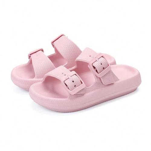 Gemzon Kinder Wolken Schlappen Badelatschen Sandalen Mädchen Einstellbar Badeschlappen Slides EVA Dicke Sohle rutschfeste Schwimmbad Strand Slides Rose 25/26 EU(26/27 CN) von Gemzon