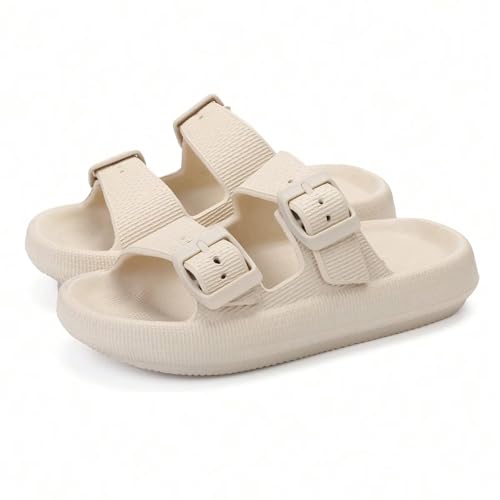Gemzon Kinder Wolken Schlappen Badelatschen Sandalen Mädchen Jungen Einstellbar Badeschlappen Slides EVA Dicke Sohle rutschfeste Schwimmbad Strand Slides Beige 27/28 EU(28/29 CN) von Gemzon