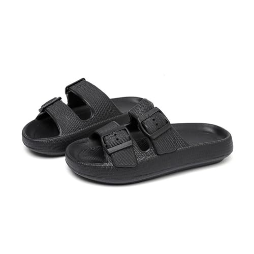 Gemzon Kinder Wolken Schlappen Badelatschen Sandalen Mädchen Jungen Einstellbar Badeschlappen Slides EVA Dicke Sohle rutschfeste Schwimmbad Strand Slides Schwarz 31/32 EU(32/33 CN) von Gemzon