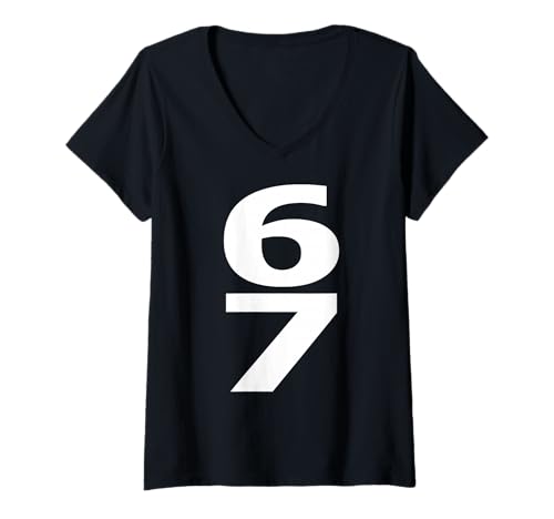 Damen 67 Classic Six Seven T-Shirt mit V-Ausschnitt von Gen Alpha Meme Slang Basket