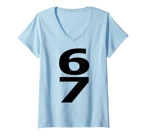 Damen Klassisch 67 Six Seven T-Shirt mit V-Ausschnitt von Gen Alpha Meme Slang Basket