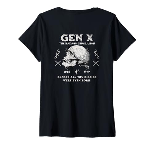 Damen Gen X Generation Geboren Zwischen 1965 Und 1980 Cool Badass T-Shirt mit V-Ausschnitt Damen Gen X Generation Geboren Zwischen 1965 Und 1980 Cool Badass T-Shirt mit V-Ausschnitt von Gen X 1965 1980 Badass Generation Glory Backprint