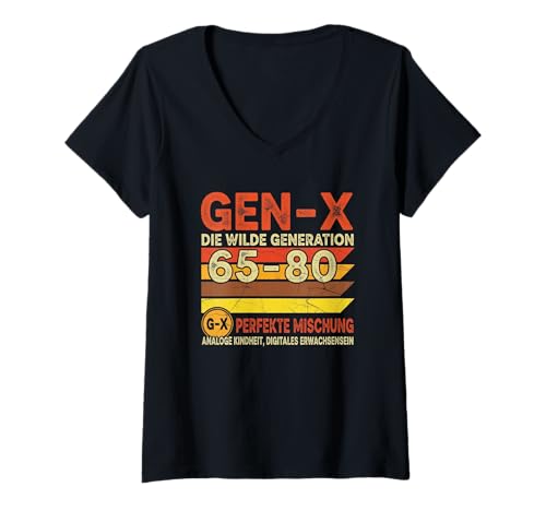 Damen Retro Jahrgang Gen-X Vintage 65 80 Wilde Generation Kindheit T-Shirt mit V-Ausschnitt Damen Retro Jahrgang Gen-X Vintage 65 80 Wilde Generation Kindheit T-Shirt mit V-Ausschnitt von Gen-X 65-80 Retro Motiv wilde Generation Nostalgie