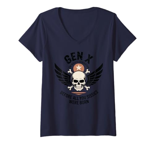 Damen Gen X Die Badass-Generation, Bevor Weicheier geboren wurden, Retro T-Shirt mit V-Ausschnitt Damen Gen X Die Badass-Generation, Bevor Weicheier geboren wurden, Retro T-Shirt mit V-Ausschnitt von Gen X Generation Funny Rock Hand Retro Skeleton
