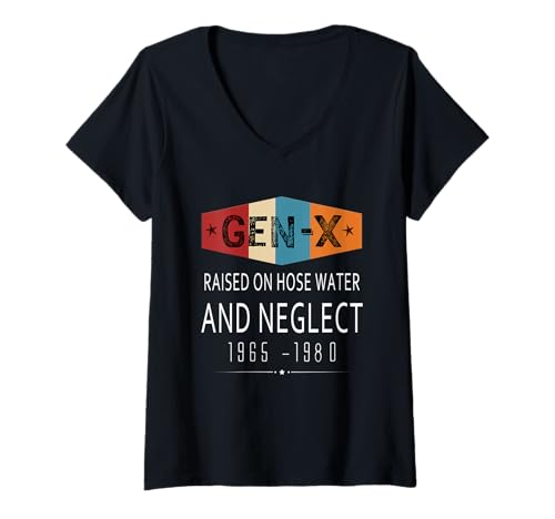 Damen Lustiges Gen-X, das auf Schlauchwasser aufgewachsen ist und den Humor vernachlässigt T-Shirt mit V-Ausschnitt Damen Lustiges Gen-X, das auf Schlauchwasser aufgewachsen ist und den Humor vernachlässigt T-Shirt mit V-Ausschnitt von Gen X Gift Shirts