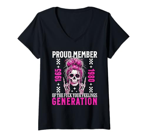 Damen Gen X Totenkopf-Frau Humor X Generation T-Shirt mit V-Ausschnitt Damen Gen X Totenkopf-Frau Humor X Generation T-Shirt mit V-Ausschnitt von Gen X Humor X Generation