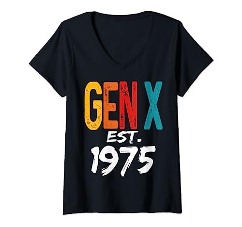 Damen Generation X Est 1975 Geboren 1975 Geburtstag Funny Humor Generation T-Shirt mit V-Ausschnitt Damen Generation X Est 1975 Geboren 1975 Geburtstag Funny Humor Generation T-Shirt mit V-Ausschnitt von Gen X Humor