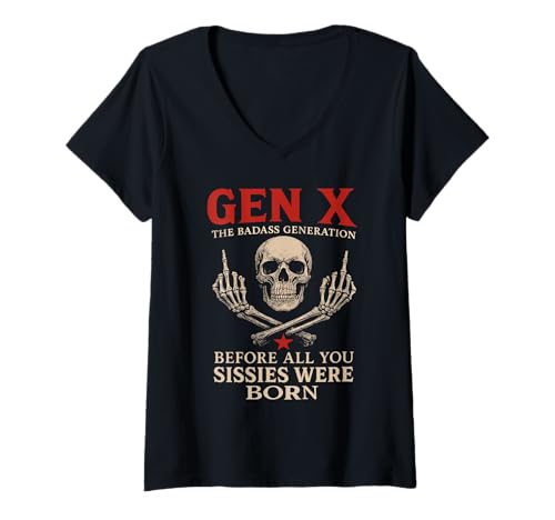 Damen Gen X Skull Oldschool Badass Generation T-Shirt mit V-Ausschnitt Damen Gen X Skull Oldschool Badass Generation T-Shirt mit V-Ausschnitt von Gen X Legend Retro Skull
