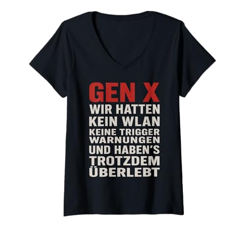 Damen Gen X Wir Hatten Kein WLAN Überlebt T-Shirt mit V-Ausschnitt Damen Gen X Wir Hatten Kein WLAN Überlebt T-Shirt mit V-Ausschnitt von Gen X Nostalgie Ohne WLAN Trigger