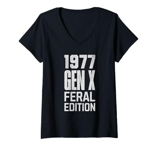Damen Generation X 1977, Feral Edition, Generation Xer, Jahrgang 1977, Retro, Vintage-Stil T-Shirt mit V-Ausschnitt Damen Generation X 1977, Feral Edition, Generation Xer, Jahrgang 1977, Retro, Vintage-Stil T-Shirt mit V-Ausschnitt von Gen X The Feral Generation