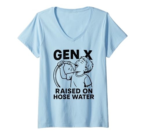 Damen Gen X – Erhöht auf Schlauchwasser – Xennial Humor – 70er 80er 90er Jahre T-Shirt mit V-Ausschnitt Damen Gen X – Erhöht auf Schlauchwasser – Xennial Humor – 70er 80er 90er Jahre T-Shirt mit V-Ausschnitt von Gen X Vibes
