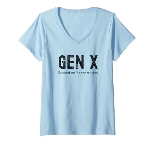 Damen Gen X auf Pferdewasser aufgewachsen Lustiger Generation X Humor Witz T-Shirt mit V-Ausschnitt Damen Gen X auf Pferdewasser aufgewachsen Lustiger Generation X Humor Witz T-Shirt mit V-Ausschnitt von Gen X funny apparel Co.