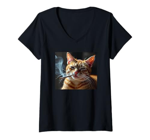 Damen Smoking Cat Generation Z Meme Cat Smoking Zigarette T-Shirt mit V-Ausschnitt Damen Smoking Cat Generation Z Meme Cat Smoking Zigarette T-Shirt mit V-Ausschnitt von Gen Z Meme Co.