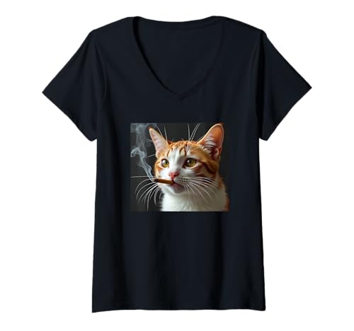 Damen Smoking Cat Generation Z Meme Cat Smoking Zigarette T-Shirt mit V-Ausschnitt Damen Smoking Cat Generation Z Meme Cat Smoking Zigarette T-Shirt mit V-Ausschnitt von Gen Z Meme Co.