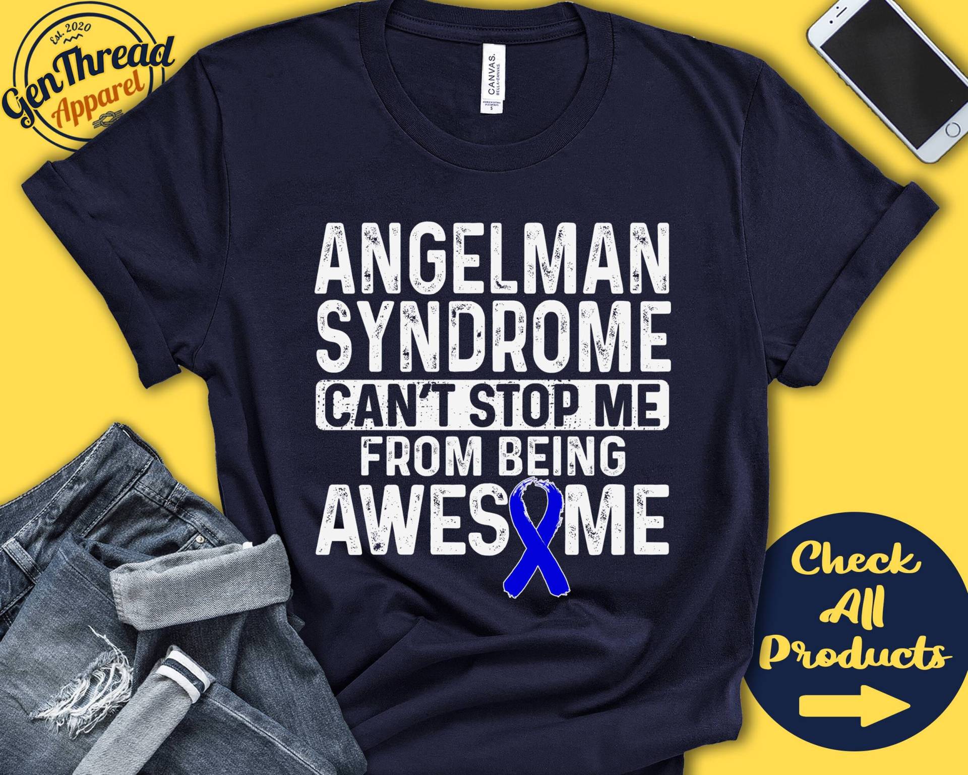 Angelman Syndrom Shirt | Syndrom Bewusstsein Blaues Band Kämpfer Kriegerin Erholung Cant Stop Tank Hoodie A0933 von GenThreadApparel