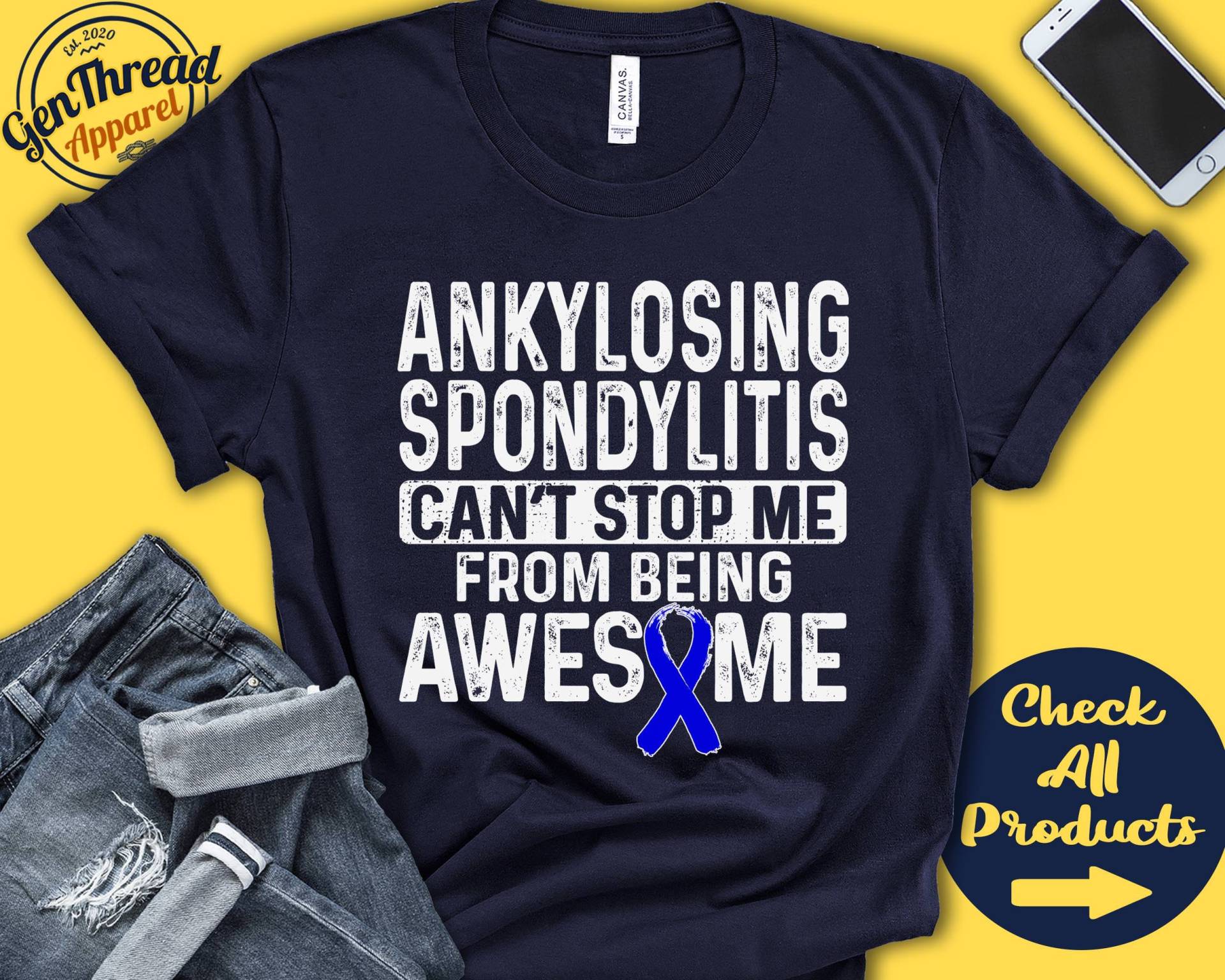 Ankylosierende Spondylitis Shirt | Bewusstsein Blaues Band Kämpfer Kriegerin Eingriff Cant Stop Tank Hoodie A0931 von GenThreadApparel