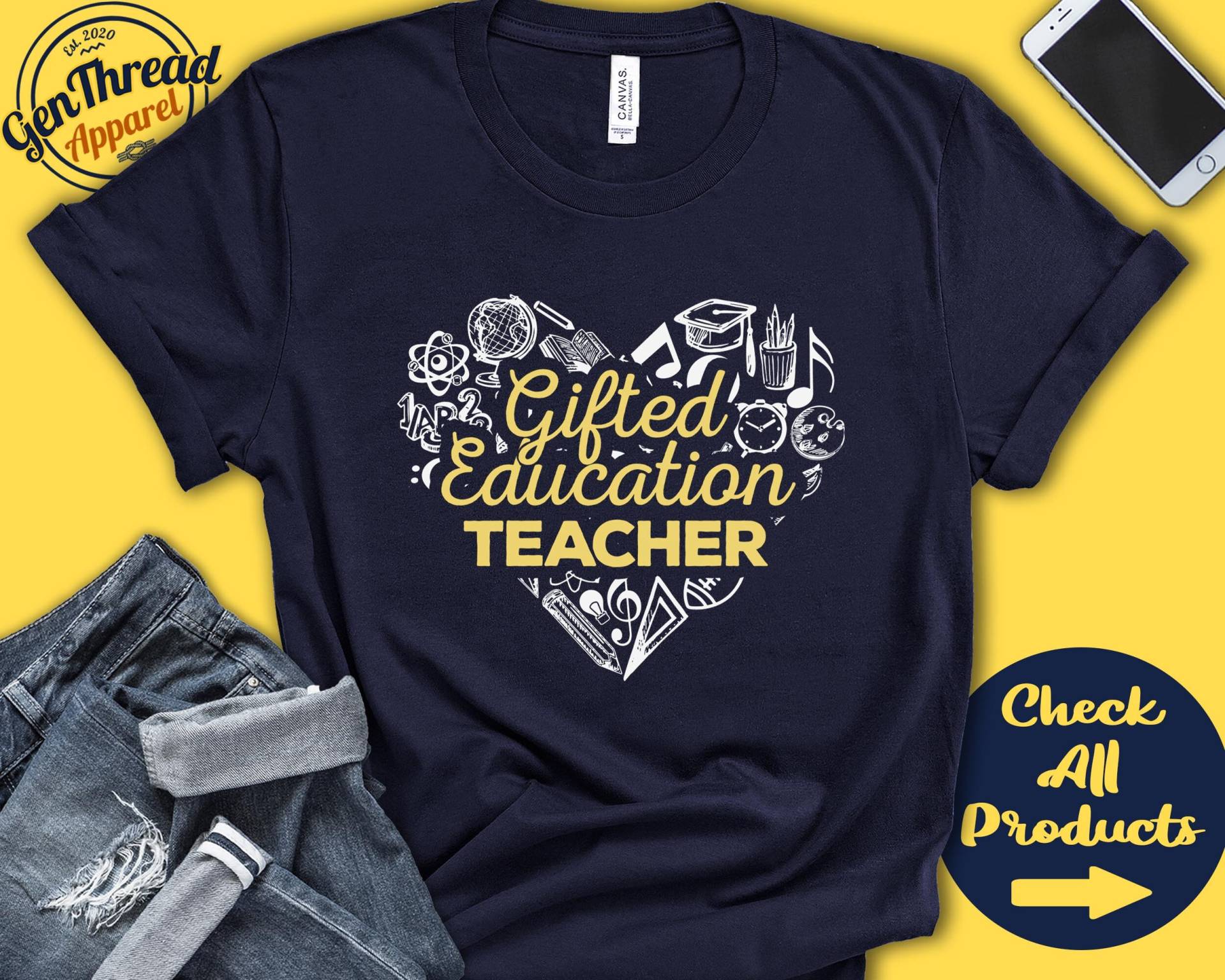 Begabte Bildung Lehrer Herz Shirt | Geschenk Schule Lehren Liebe Inspirieren Wertschätzung Tanktop Hoodie A0014 von GenThreadApparel